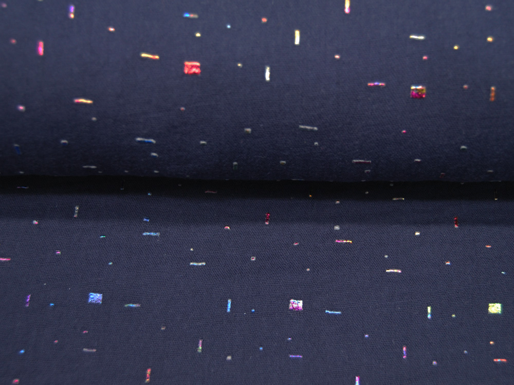 Musselin - Multicolour Foil - Bunter Glitzer auf Nachtblau 05 m 2