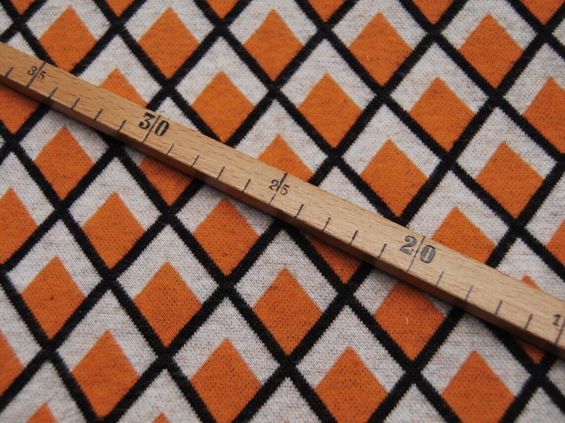 Bio - Baumwoll Jacquard-Jersey - Graphisches Muster in Orange-Creme-Schwarz 0,5m 3