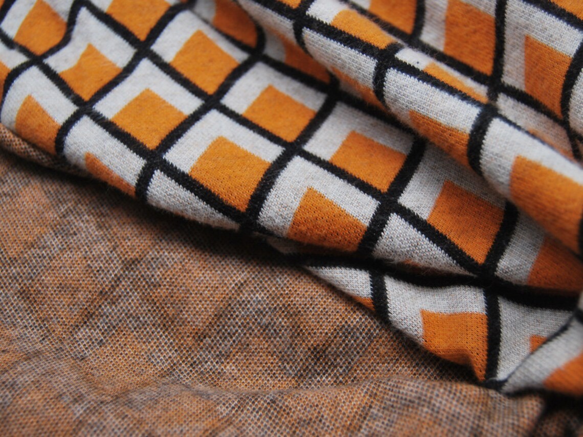 Bio - Baumwoll Jacquard-Jersey - Graphisches Muster in Orange-Creme-Schwarz 0,5m 4