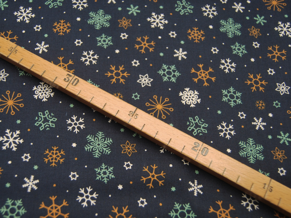 Baumwolle Poplin - Snowflakes - Schneeflocken auf Dunkelblau - 0.5m 4