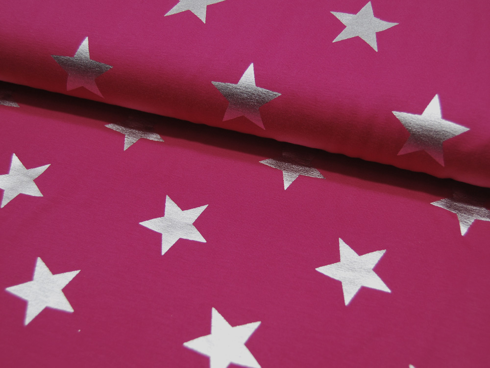 Jersey - Silberne Sterne auf Dunkel Pink / Magenta 0,5 m 2
