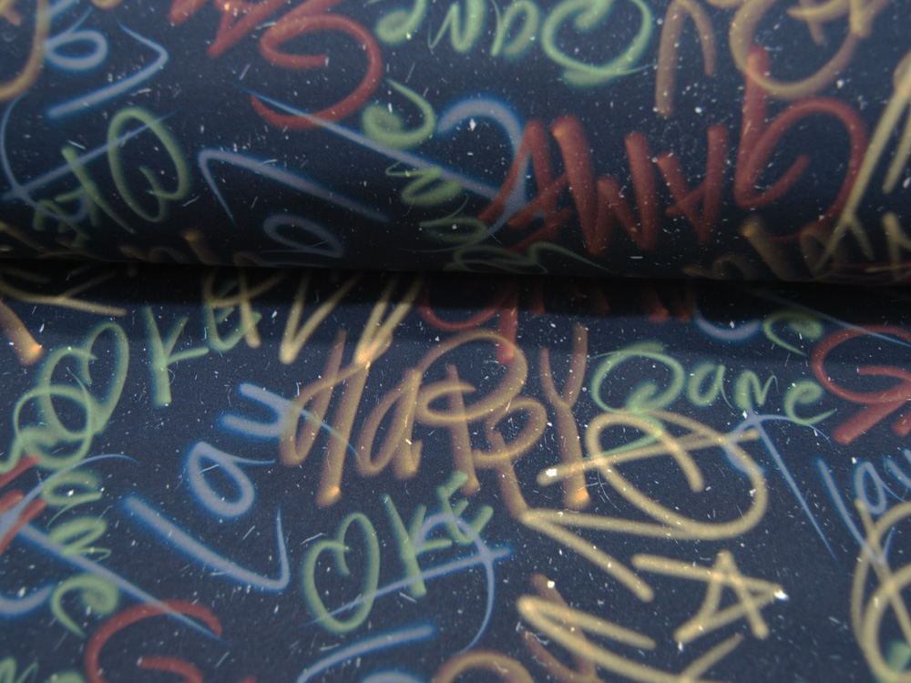 Softshell - Graffiti auf Dunkelblau - Vintagelook - 0.5 Meter 2