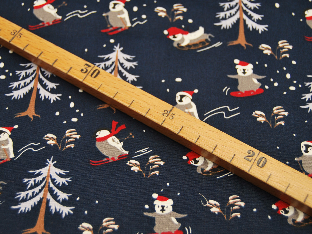 Baumwolle Poplin - Weihnachten - Skiing - Pinguine mit Skiern - 05m 3
