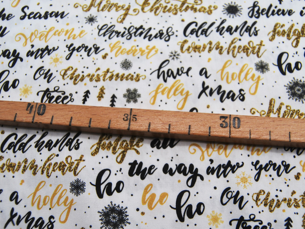 Baumwolle - Kim - weihnachtliche Schriftzüge auf Weiß - 0,5m 2