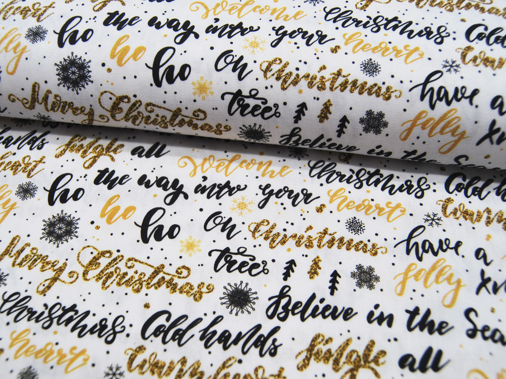 Baumwolle - Kim - weihnachtliche Schriftzüge auf Weiß - 05m 3