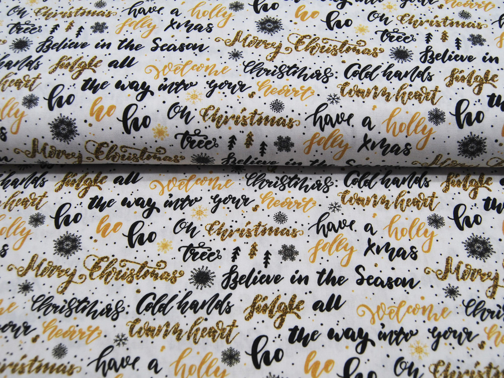 Baumwolle - Kim - weihnachtliche Schriftzüge auf Weiß - 0,5m 4