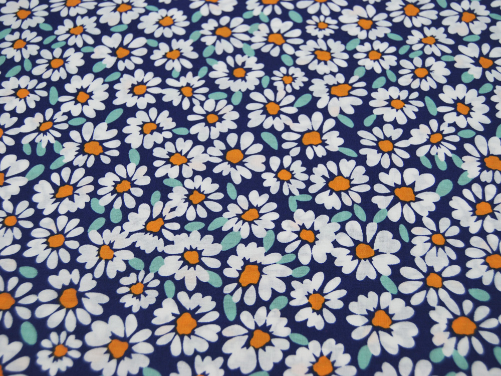 Beschichtete Baumwolle - Daisy Flower auf Jeansblau 0,5 m 3