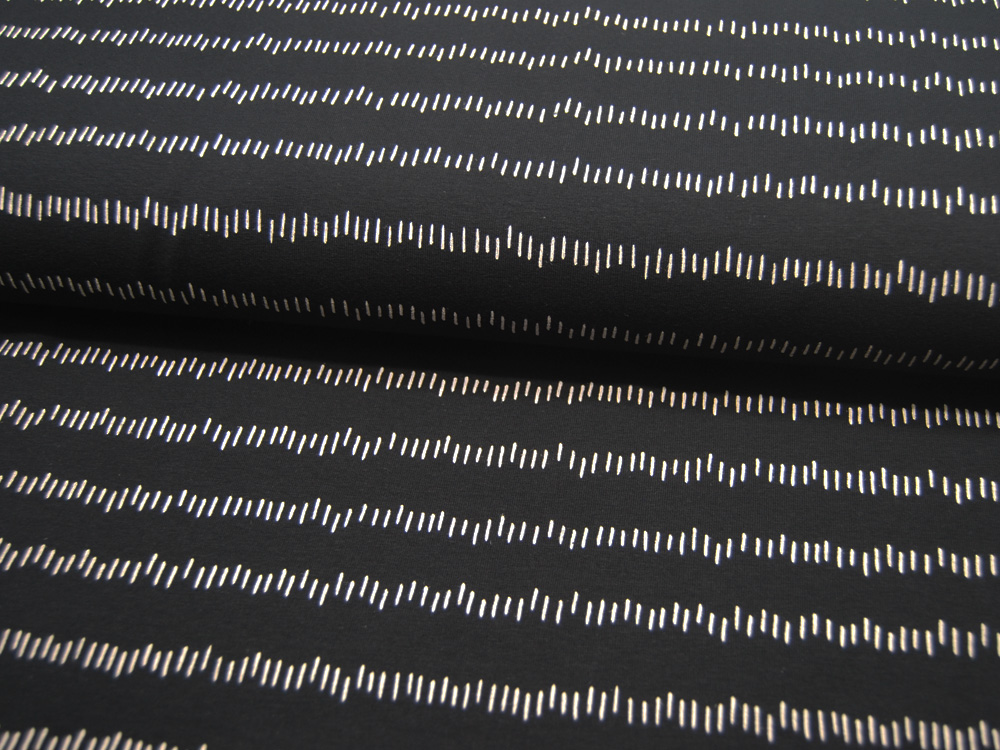 Jersey - Irregular Stripes - Black - Weiße Striche auf Schwarz - 0,5 Meter