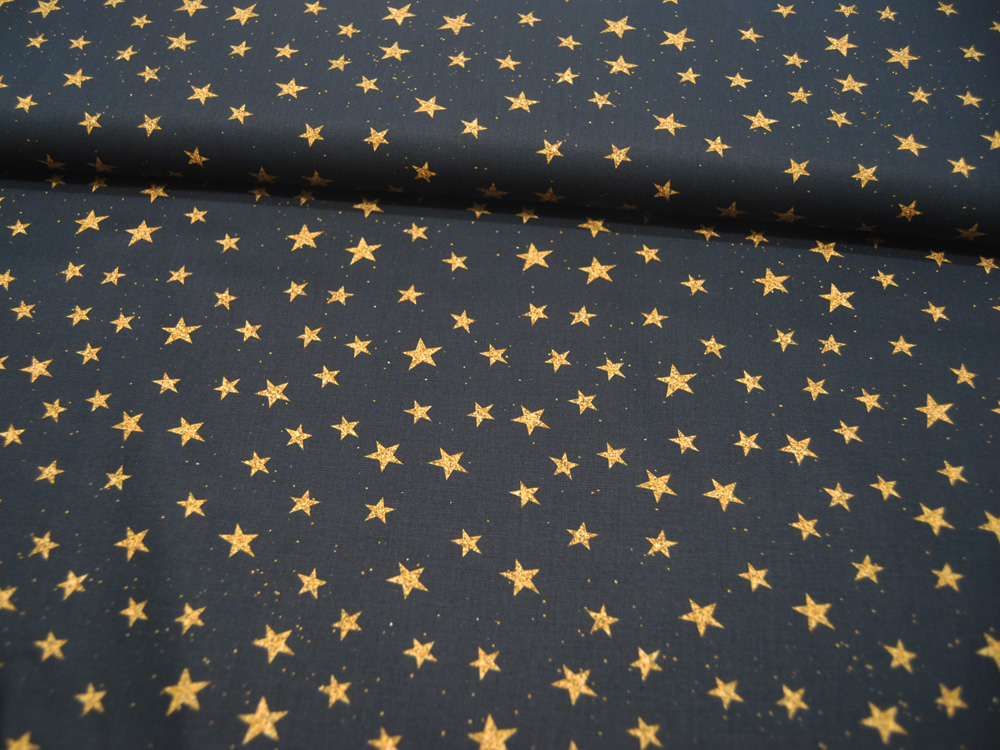 Baumwolle - Kim - Goldene Sterne auf Schwarz - 05m