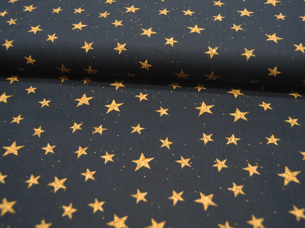 Baumwolle - Kim - Goldene Sterne auf Schwarz - 0,5m 2