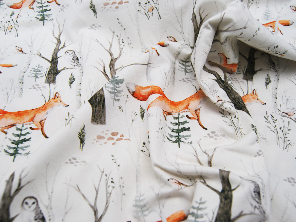 Jersey - Fuchs und Eule im Wald - Snoozy Fabrics - 05 Meter