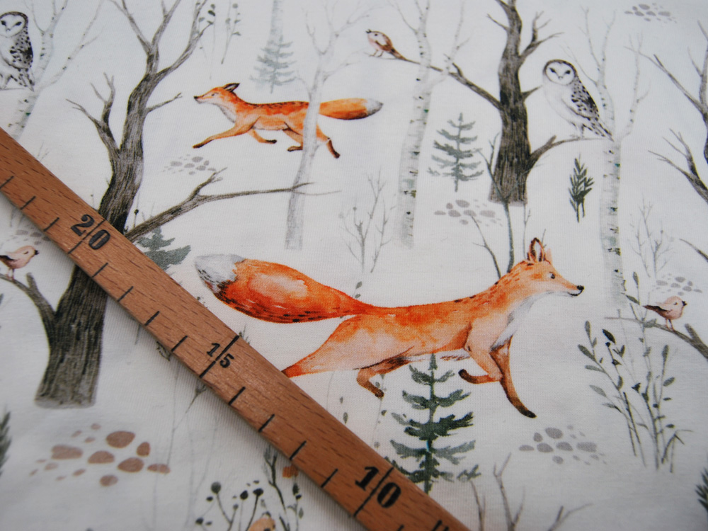 Jersey - Fuchs und Eule im Wald - Snoozy Fabrics - 05 Meter 3