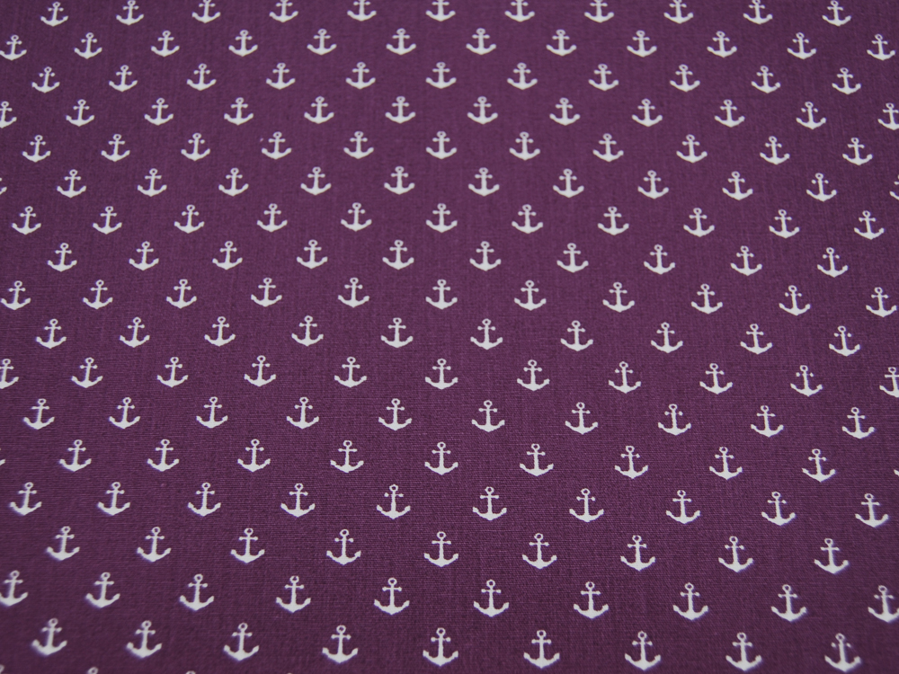 Baumwolle - Mini-Anker in Weiß auf Lila / Purple 0,50m 3