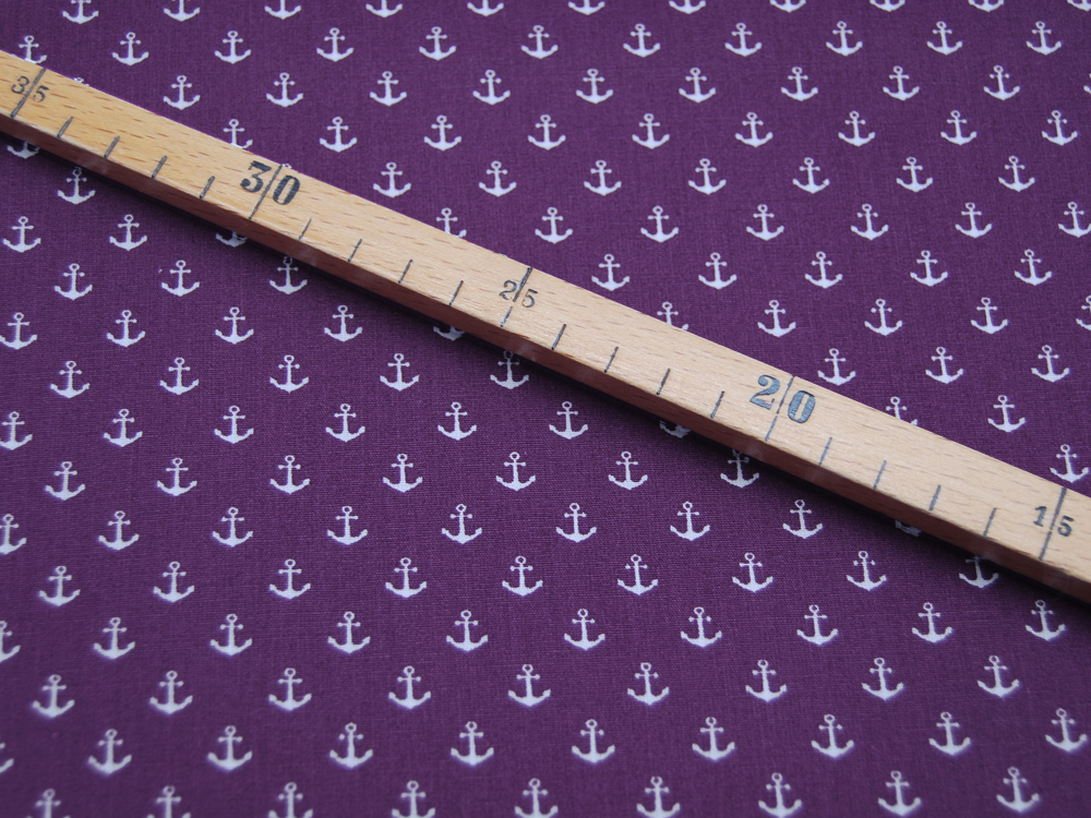 Baumwolle - Mini-Anker in Weiß auf Lila / Purple 0,50m 4