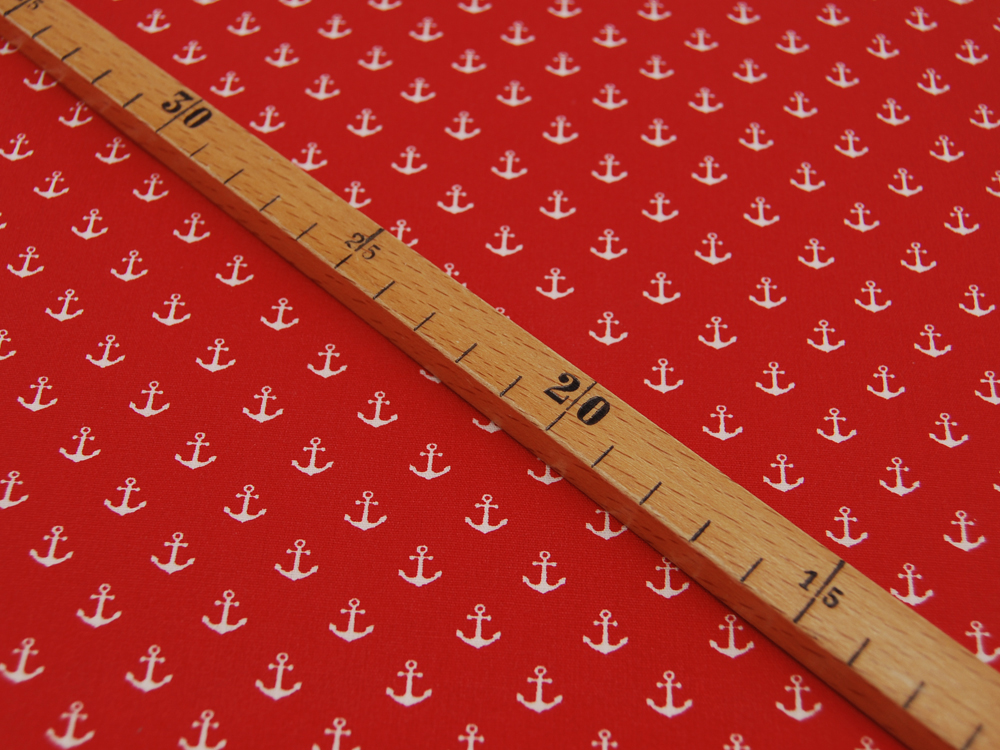 Beschichtete Baumwolle - Petit Anchor - Minianker auf Rot - 50 x 140 cm 2