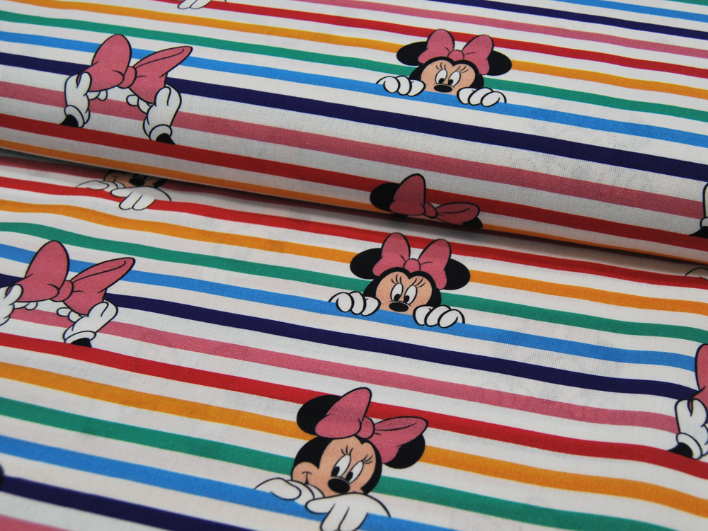 Baumwolle - Minnie Mouse - auf bunten Streifen 05m 2