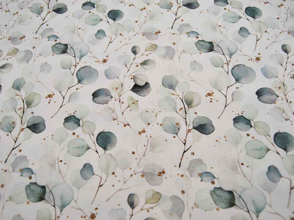 Dekostoff - Canvas Digital - Eukalyptus Laub auf Weiß 05m 3