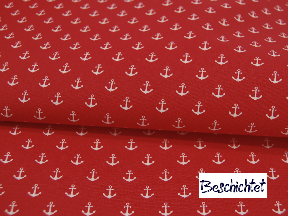 Beschichtete Baumwolle - Petit Anchor - Minianker auf Rot - 50 x 140 cm