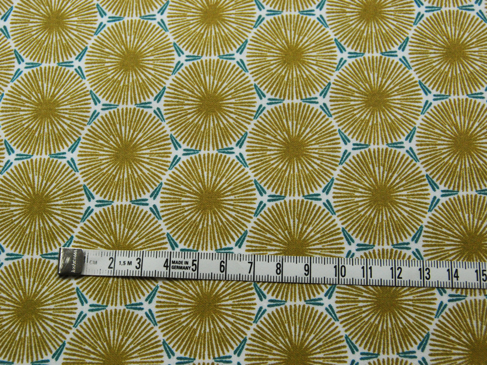 Beschichtete Baumwolle - Graphisches Muster in Senf mit Petrol - 50 x 140cm 2
