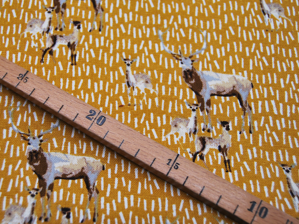 Dekostoff - Canvas - Deer Family auf Senf 0,5m 4