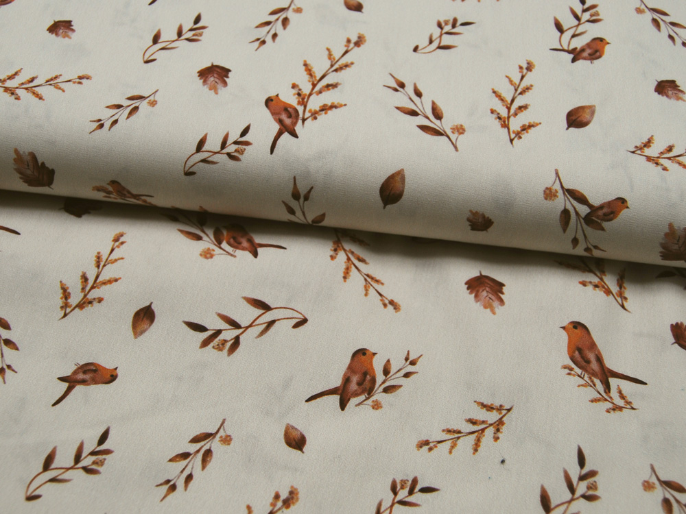 Baumwolle - Snoozy Fabrics - Kleine Vögelchen - auf Sand/Beige 0,5m 2