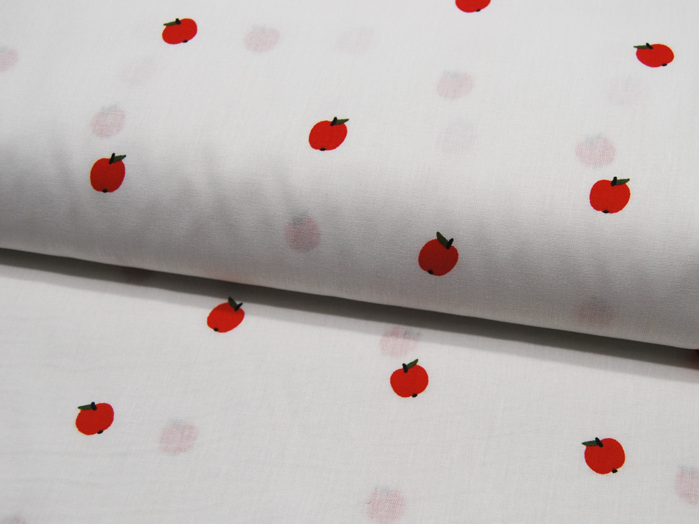 Baumwolle Popeline - Mille Fleur Apple - Rote Äpfel auf Weiß - 05m 2