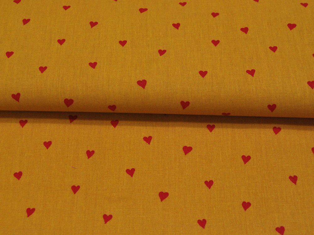 Beschichtete Baumwolle - Herzen - Ocker Rot - 50 x 145cm