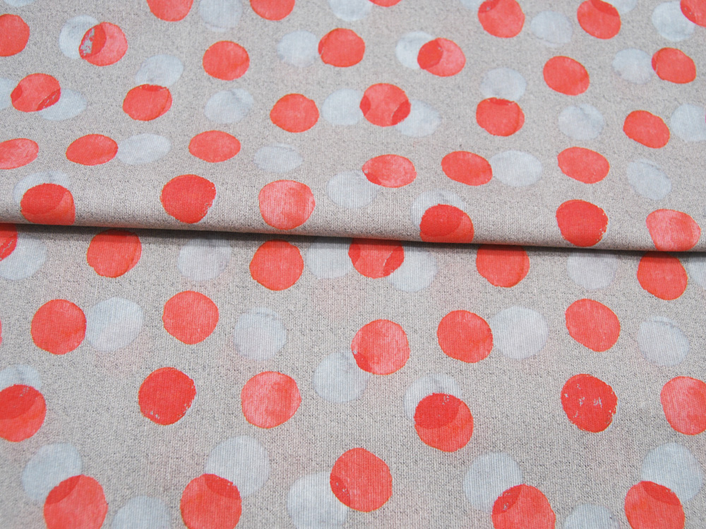 Beschichtete Baumwolle - Rotorangene Dots auf Beige - 05 Meter 2
