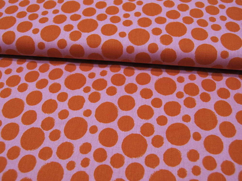 Baumwolle - Poplin - DOTS - Orangefarbene Dots auf Rosa 050m 2