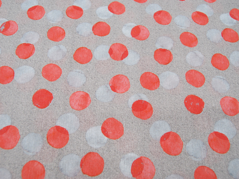 Beschichtete Baumwolle - Rotorangene Dots auf Beige - 05 Meter 3