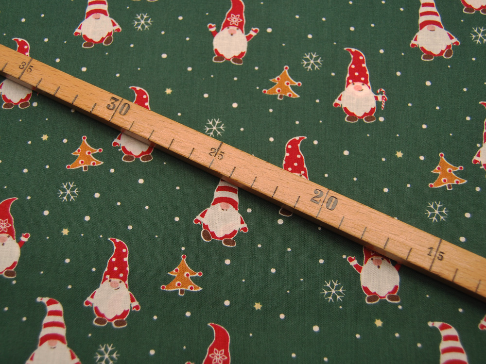 Baumwolle Poplin - Weihnachten - Gnomes - Wichtel auf Grün - 0.5m 4