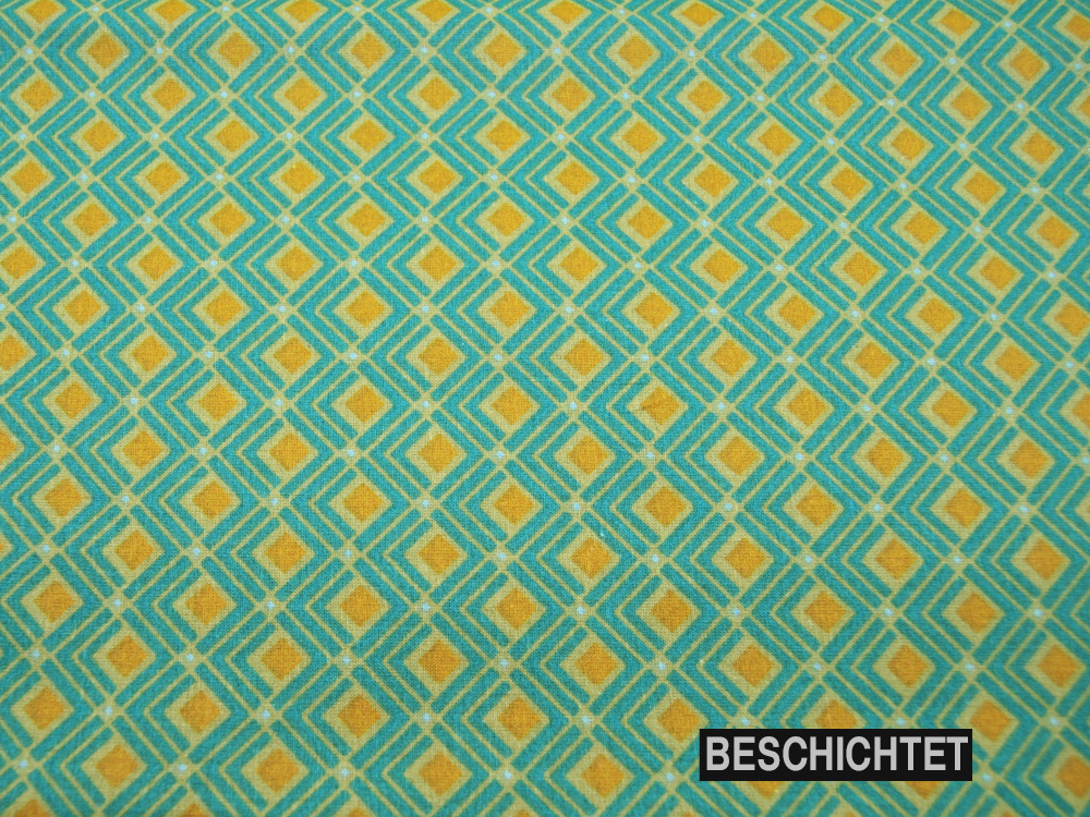 Beschichtete Baumwolle - Leonie - Graphisches Muster - Türkis-Gelb 50 x 135cm 3