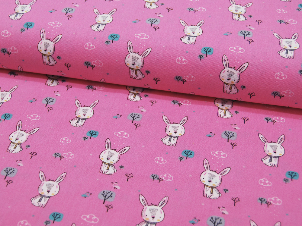 Baumwolle - Xavi - Rabbits - niedliche Hasen auf Pink 0,5m