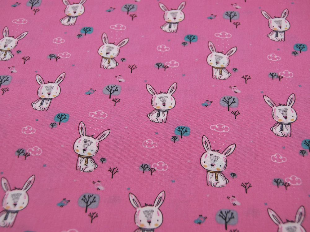 Baumwolle - Xavi - Rabbits - niedliche Hasen auf Pink 0,5m 2