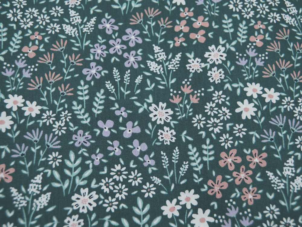 Beschichtete Baumwolle - Flowers - Blumen auf Dark Mint / Dunkelgrün 0,5 m 3