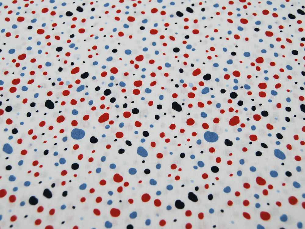 Baumwolle - Mix Dots - Blaue und Rote Punkte auf Weiß 0,5m