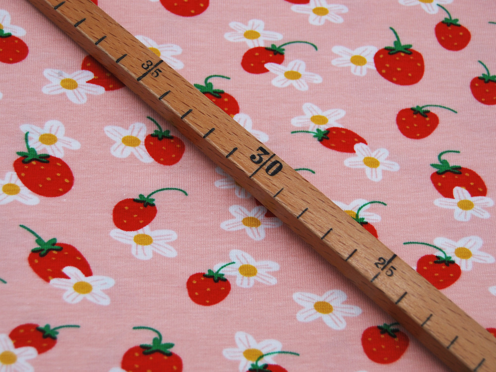 Jersey - GOTS - Strawberry Flower auf Rosa 05 Meter 2