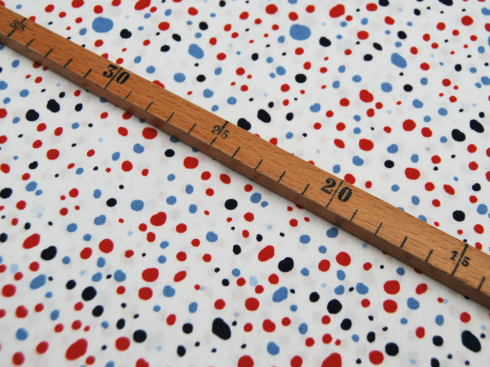 Baumwolle - Mix Dots - Blaue und Rote Punkte auf Weiß 05m 2