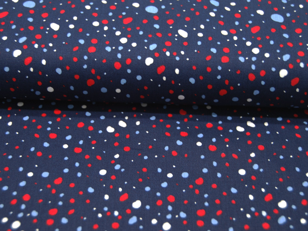 Baumwolle - Mix Dots - Weiß-Rote Punkte auf Dunkelblau 05m 2
