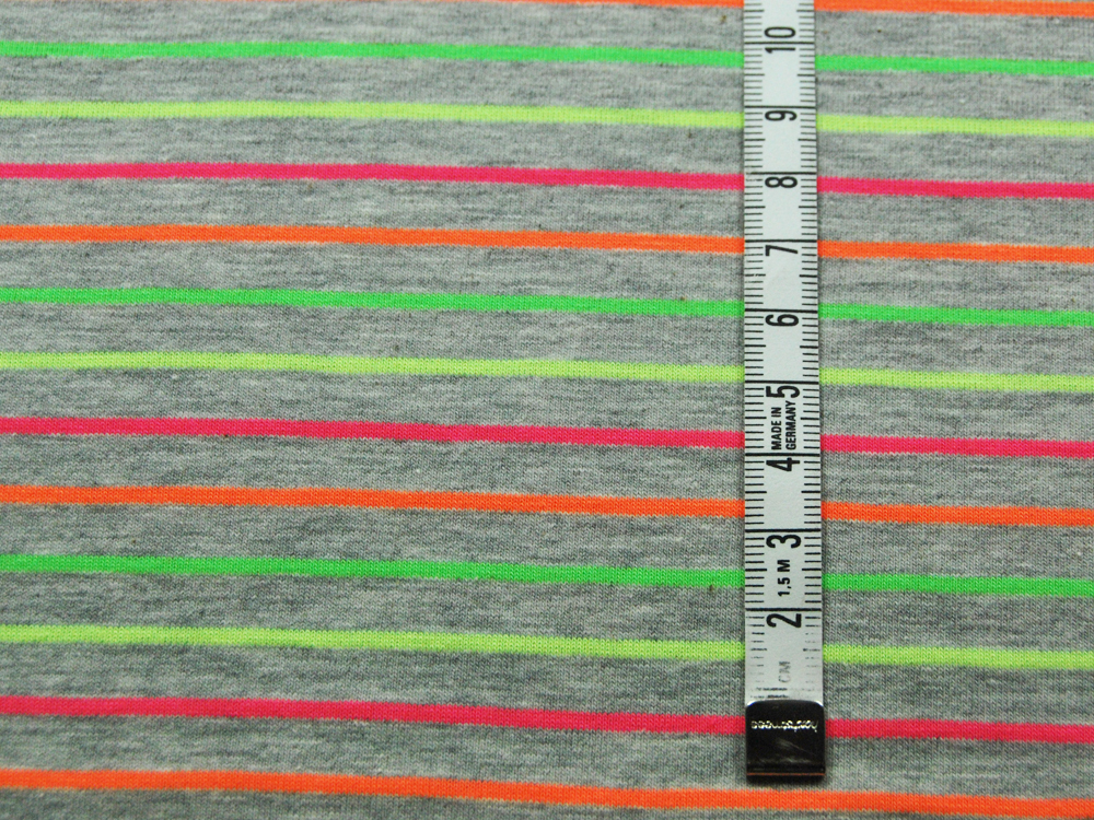 Jersey - Hellgrau meliert mit Neonfarben Streifen - 05 Meter