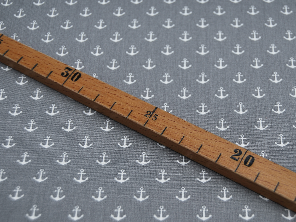 Baumwolle - Mini-Anker in Weiß auf Grau 0,50m 3