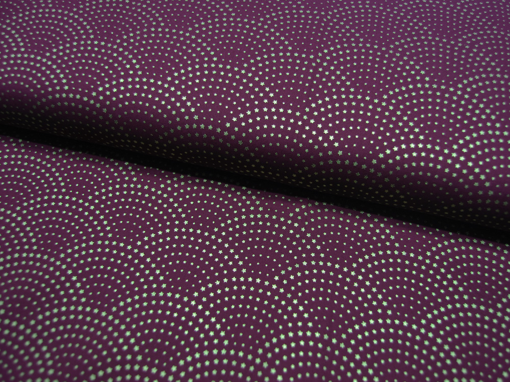 Baumwolle Popeline - Mini Sterne - graphisches Muster - Weihnachtliche Motive auf Aubergine - 0.5m 2