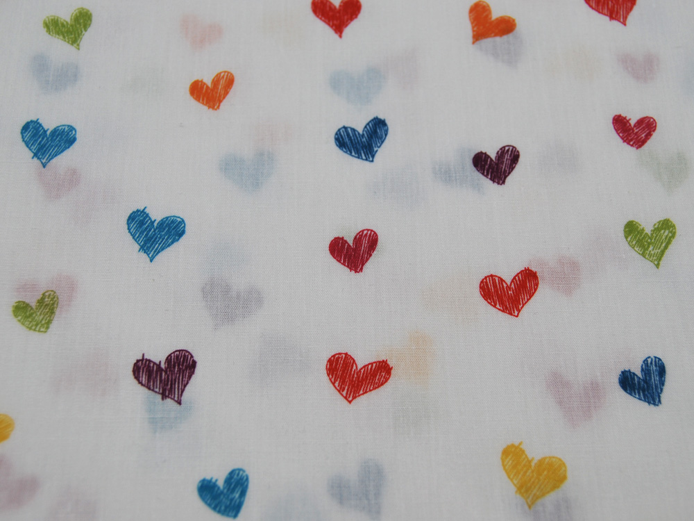 Baumwolle - Snoozy Fabrics - Hearts - Bunte Herzen auf Weiß 0,5m 2