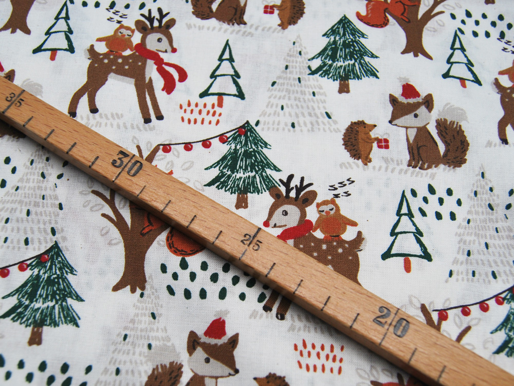 Baumwolle Popeline - Christmas - Forrest Animals - Winterliche Waldtiere auf Cremeweiß - 0.5m 3