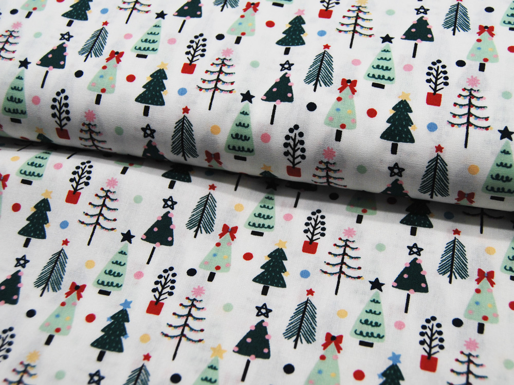 Baumwolle Poplin - Weihnachten - Trees / Weihnachtsbäume auf Weiß - 05m 2