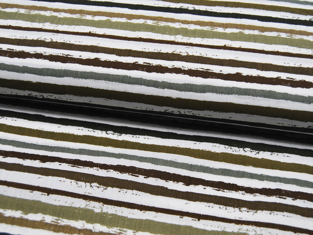 Baumwolle - Snoozy Fabrics - Small Stripes - Streifen - Taupe-Grün auf Weiß 0,5m 2