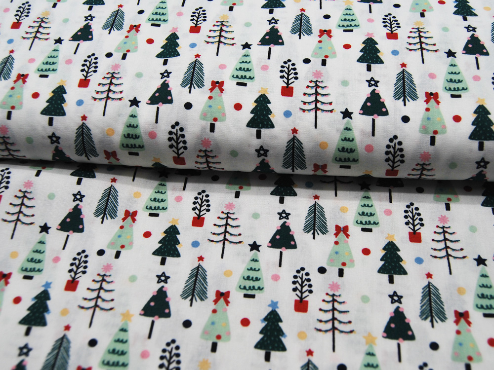 Baumwolle Poplin - Weihnachten - Trees / Weihnachtsbäume auf Weiß - 05m 3
