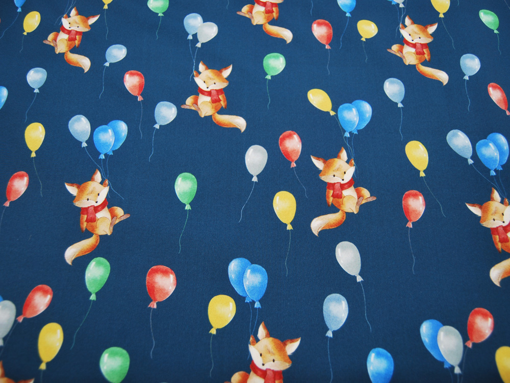 Softshell - Füchse und Luftballons - auf Marineblau - 0.5 Meter