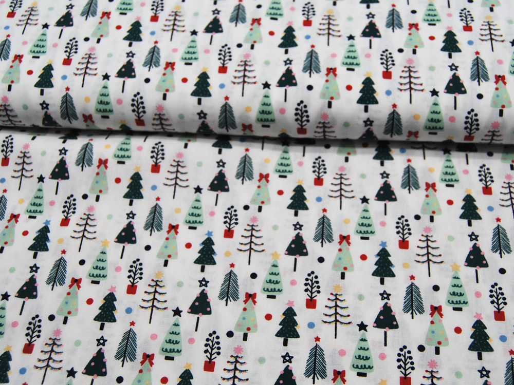 Baumwolle Poplin - Weihnachten - Trees / Weihnachtsbäume auf Weiß - 05m