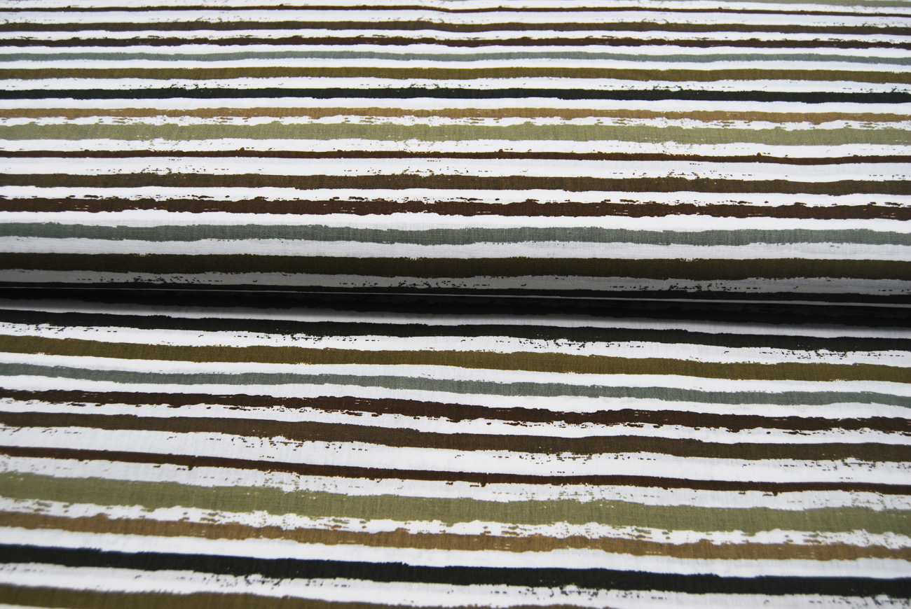 Baumwolle - Snoozy Fabrics - Small Stripes - Streifen - Taupe-Grün auf Weiß 0,5m
